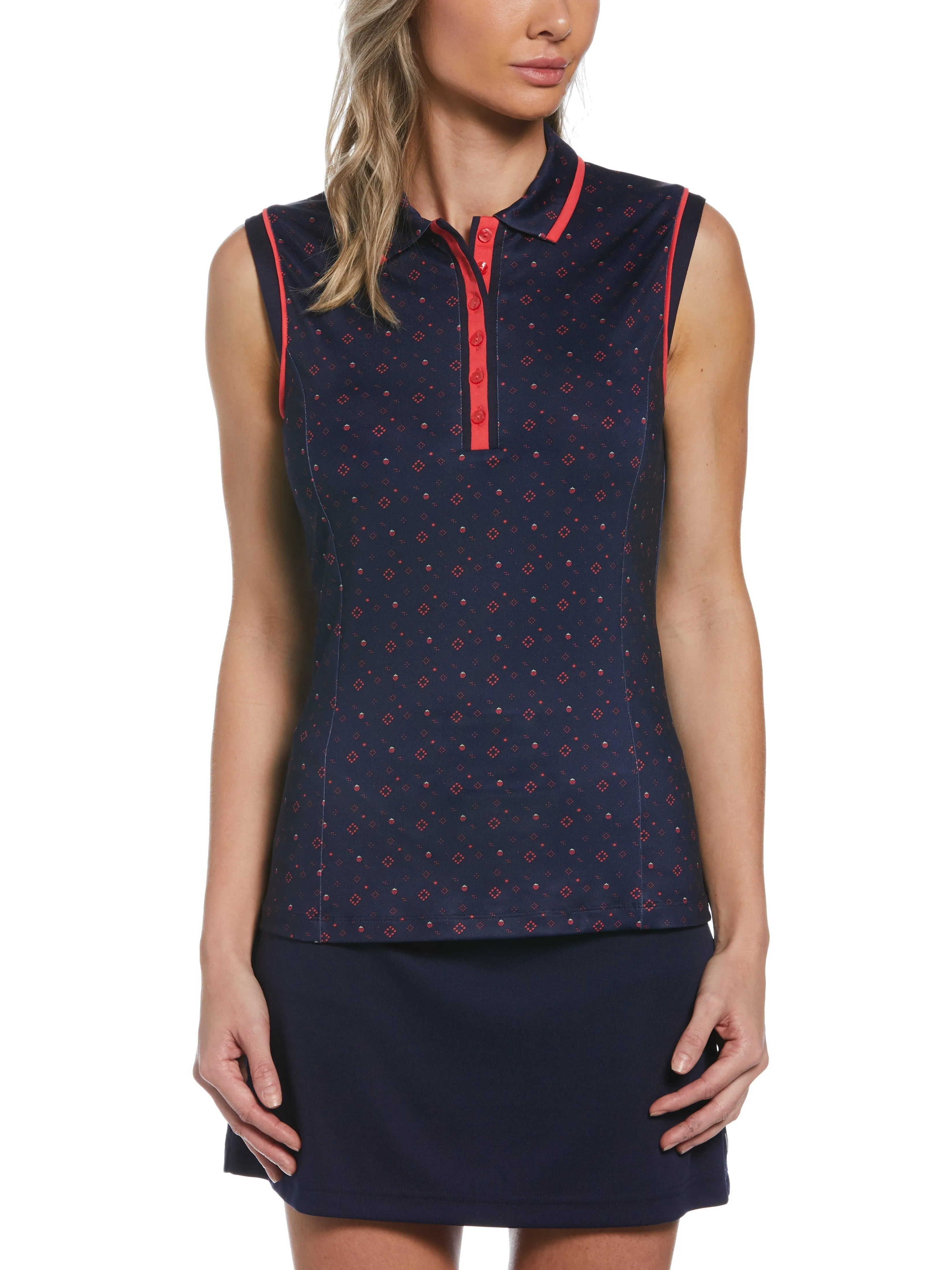 Womens Geometric Strawberry Print Golf Polo