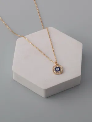WOMEN'S GOLD & SILVER STONE EVIL EYE NECKLACE