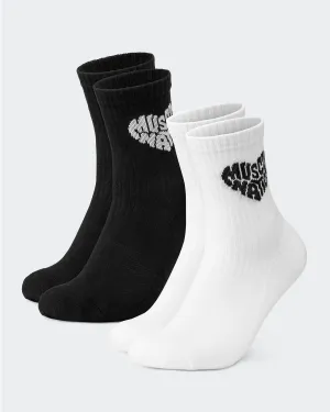 Womens Heart Crew Sock (2x Pack) - White/ Black