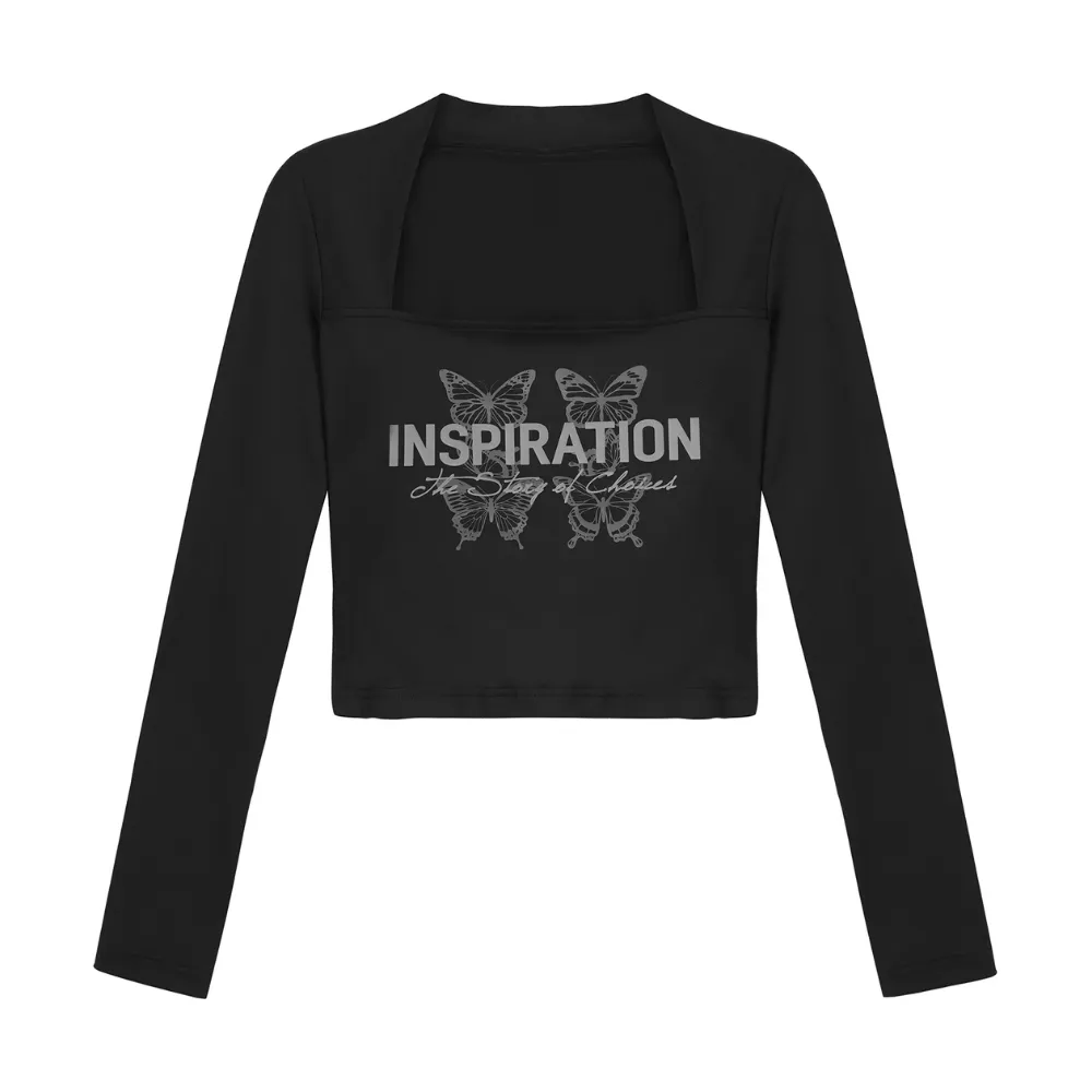 Women's Hot Girl Butterfly Print Long Sleeve