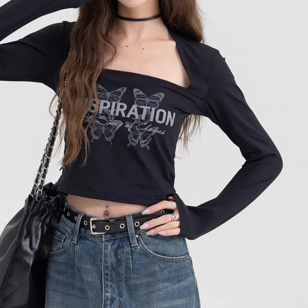 Women's Hot Girl Butterfly Print Long Sleeve