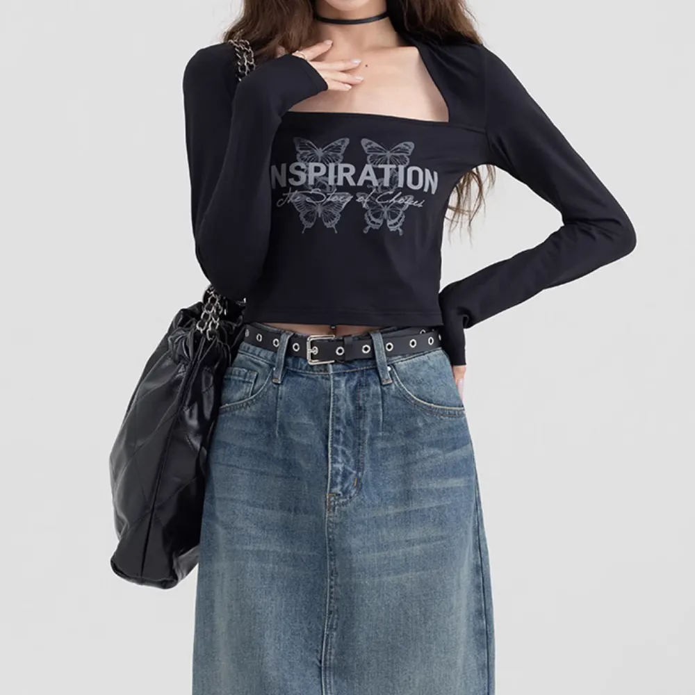 Women's Hot Girl Butterfly Print Long Sleeve