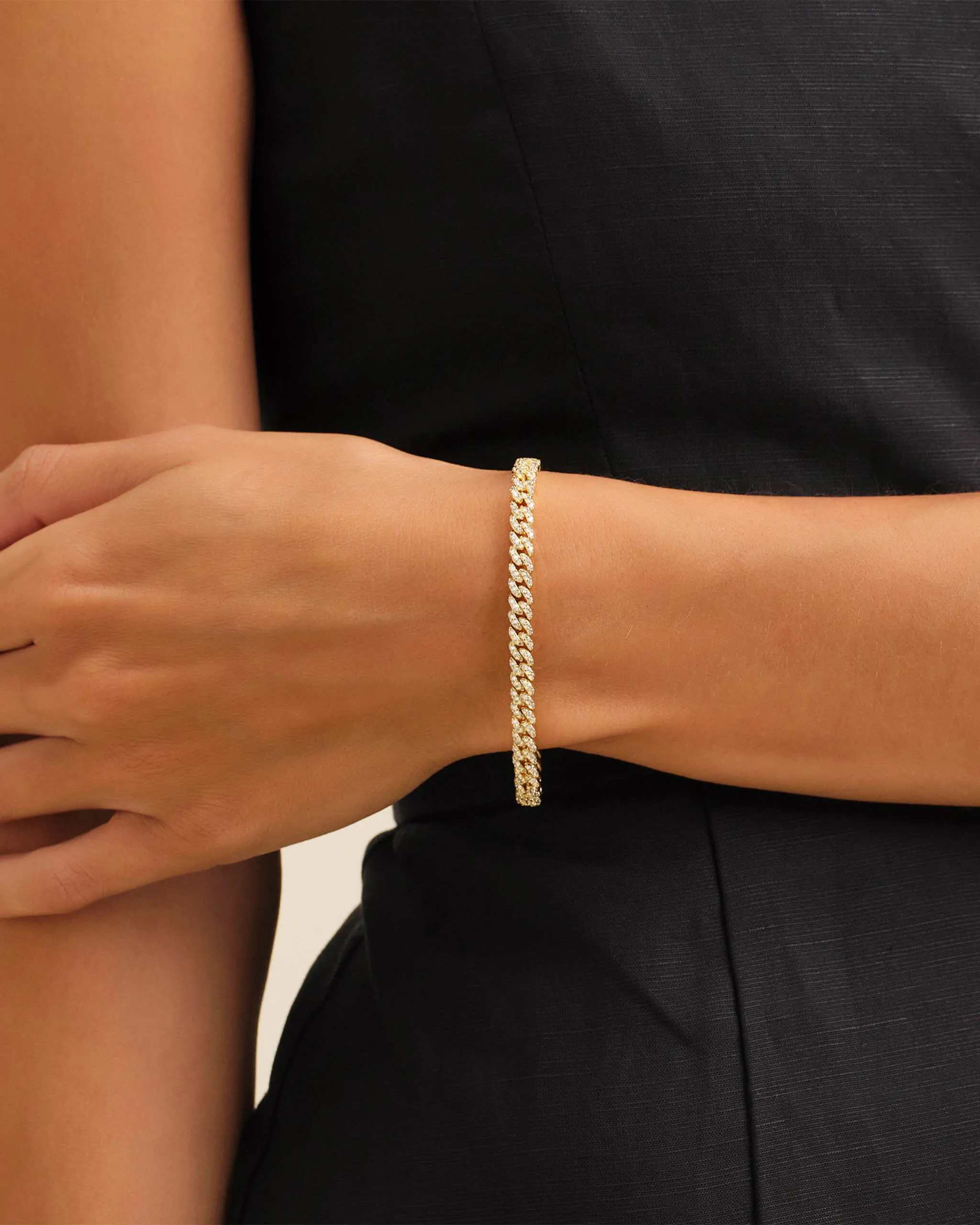 Women's Iced Out Cuban Link Bracelet - Gold