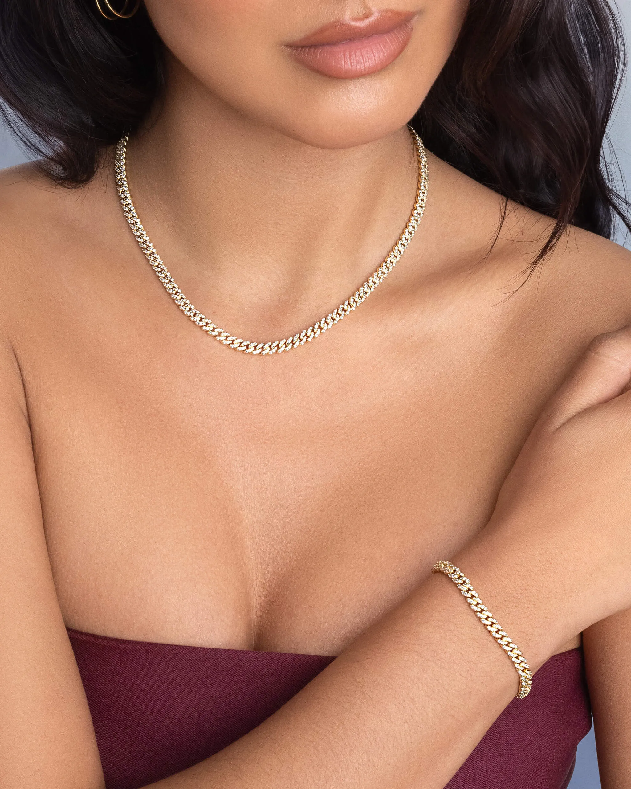 Women's Iced Out Cuban Link Chain - Gold
