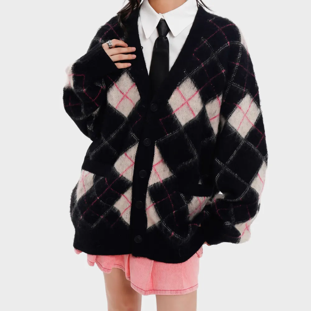 Women's Japanese Contrast Knitted Cardigan