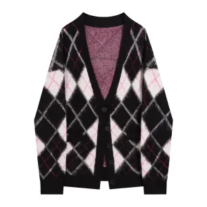 Women's Japanese Contrast Knitted Cardigan