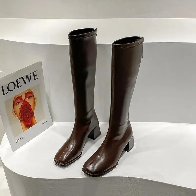 Women's Knee-High Winter Soft Leather High Heel Long Boots