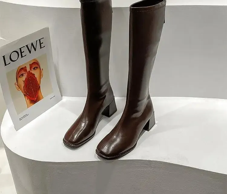 Women's Knee-High Winter Soft Leather High Heel Long Boots