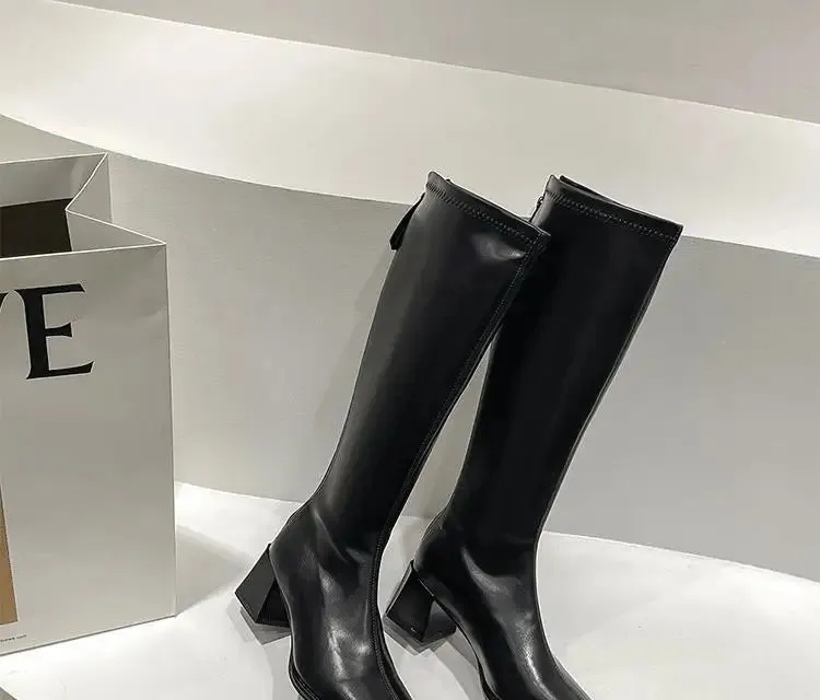 Women's Knee-High Winter Soft Leather High Heel Long Boots