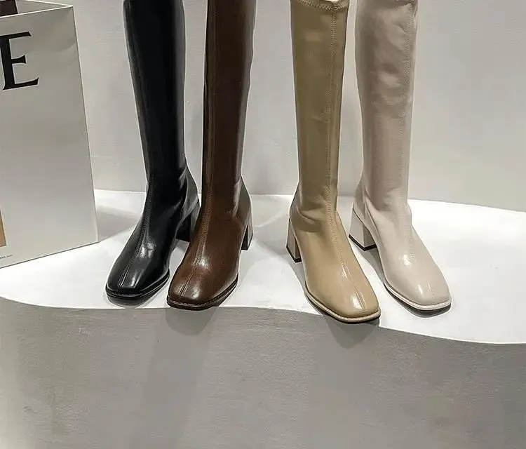 Women's Knee-High Winter Soft Leather High Heel Long Boots