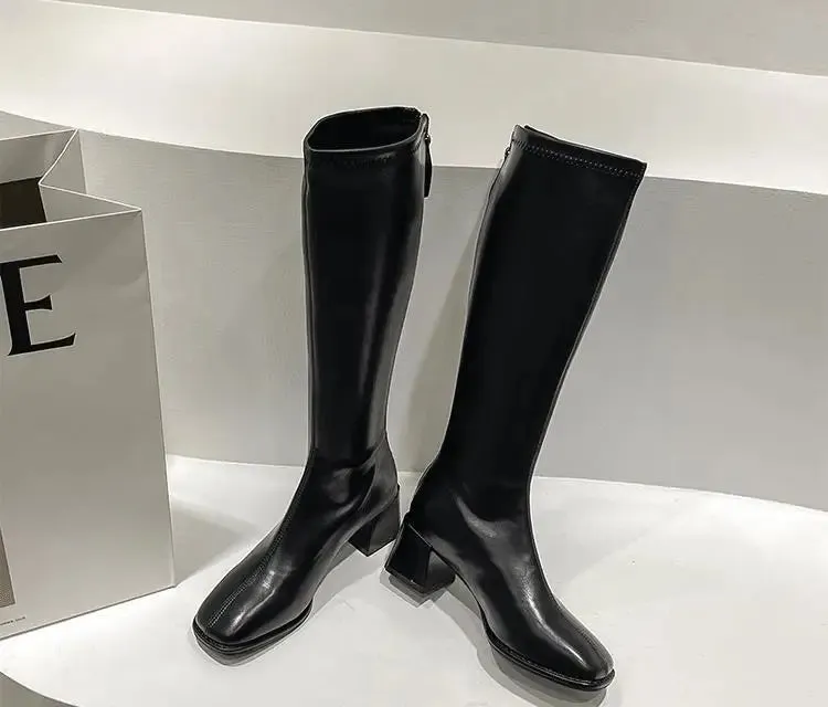 Women's Knee-High Winter Soft Leather High Heel Long Boots