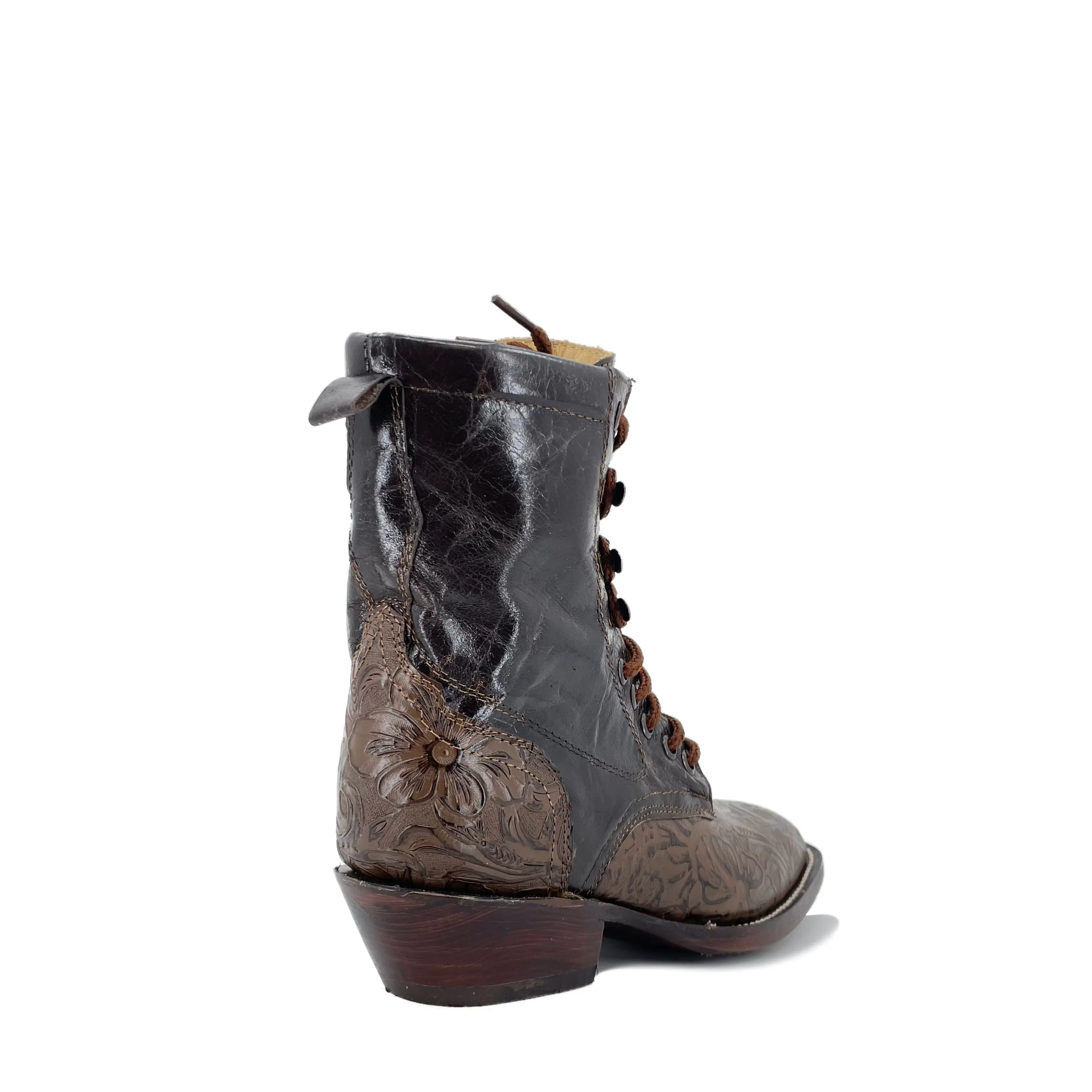 Women's Lace Up Boots - Vignette Flowers Brown Outsole