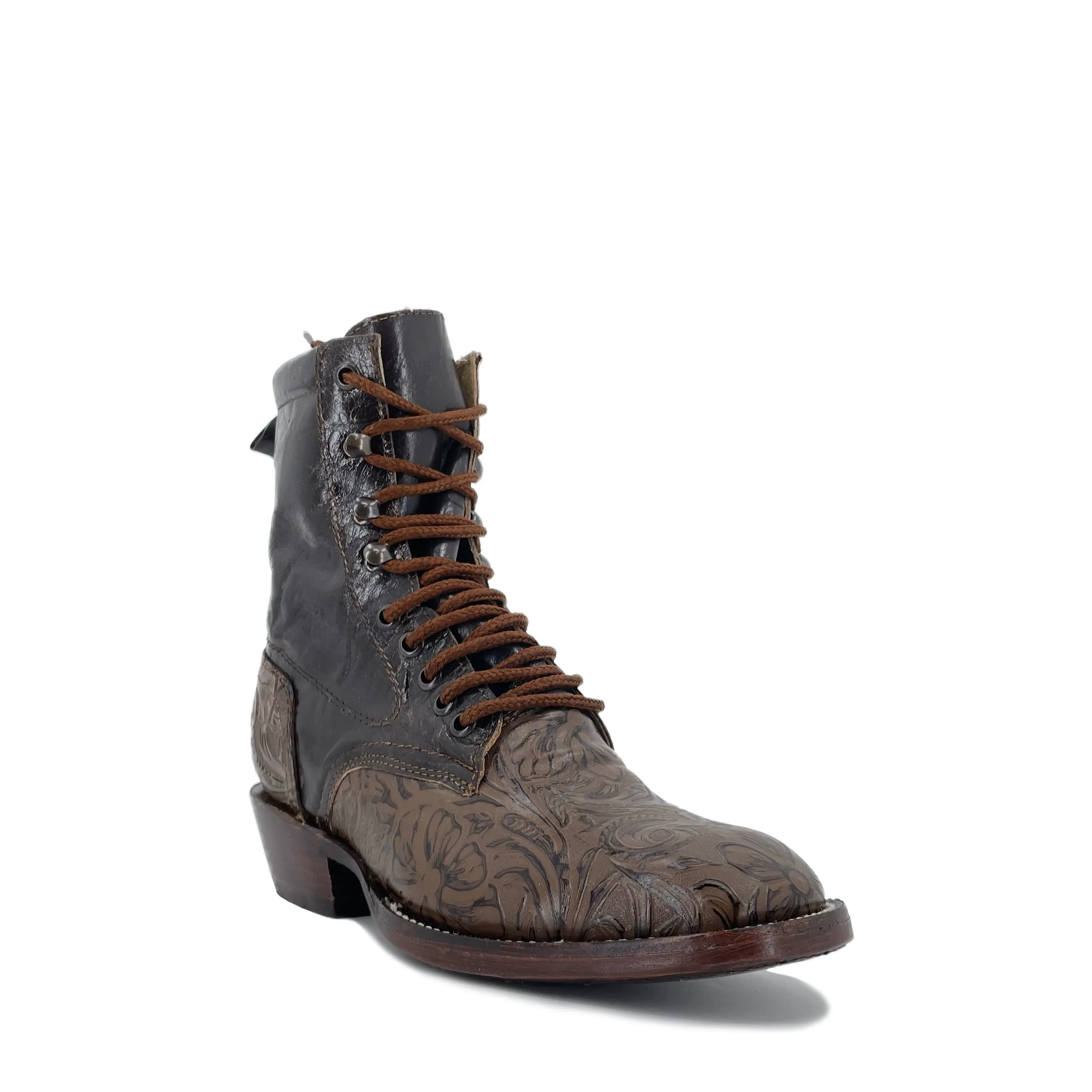 Women's Lace Up Boots - Vignette Flowers Brown Outsole