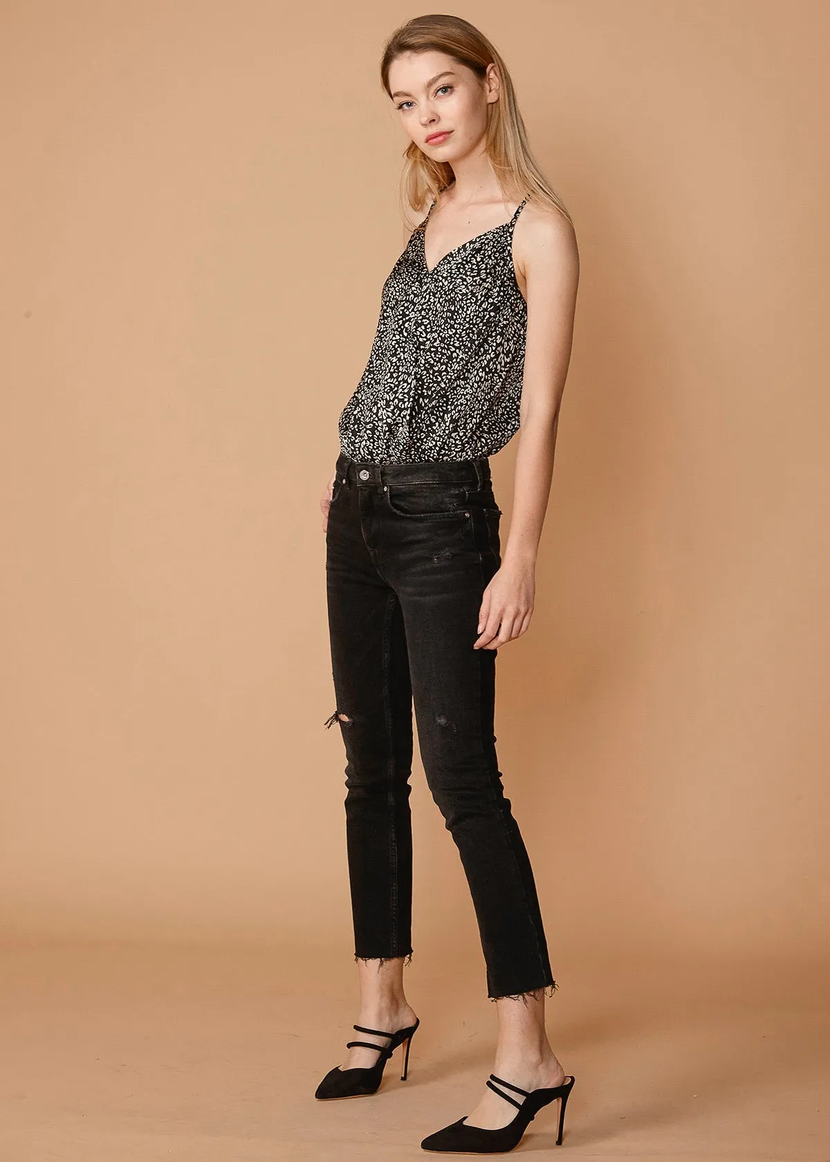 Women's Leopard Wrap Front Bodysuit In Black Leopard