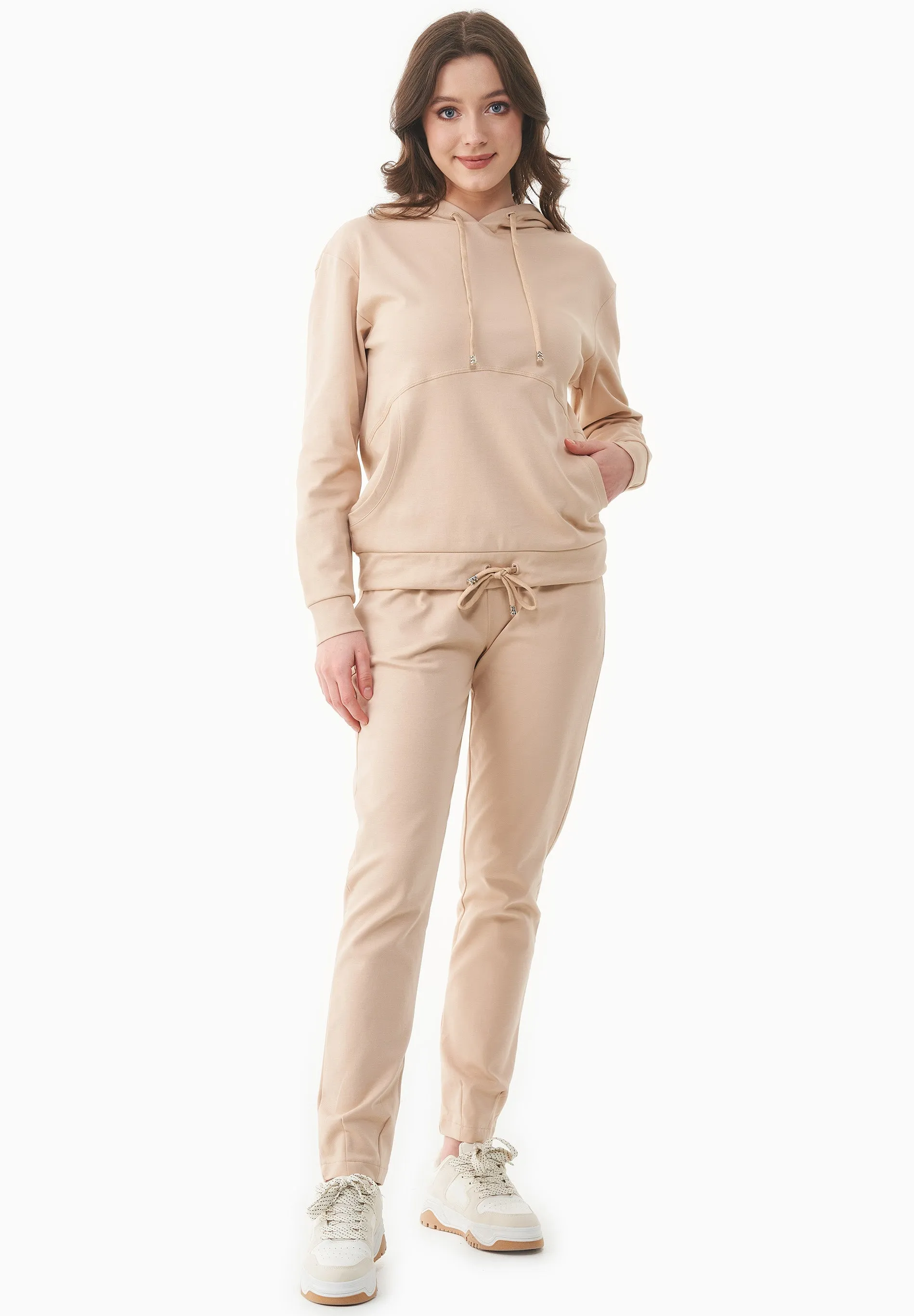 Women's Light Organic Cotton Interlock Sweatpants Soft Beige