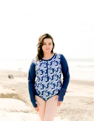 Women's  Long Sleeve One Piece Swimsuit (Regular & Plus Size) - Retro Floral