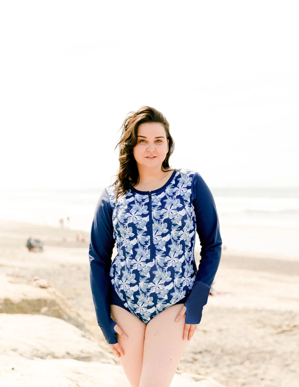 Women's  Long Sleeve One Piece Swimsuit (Regular & Plus Size) - Retro Floral