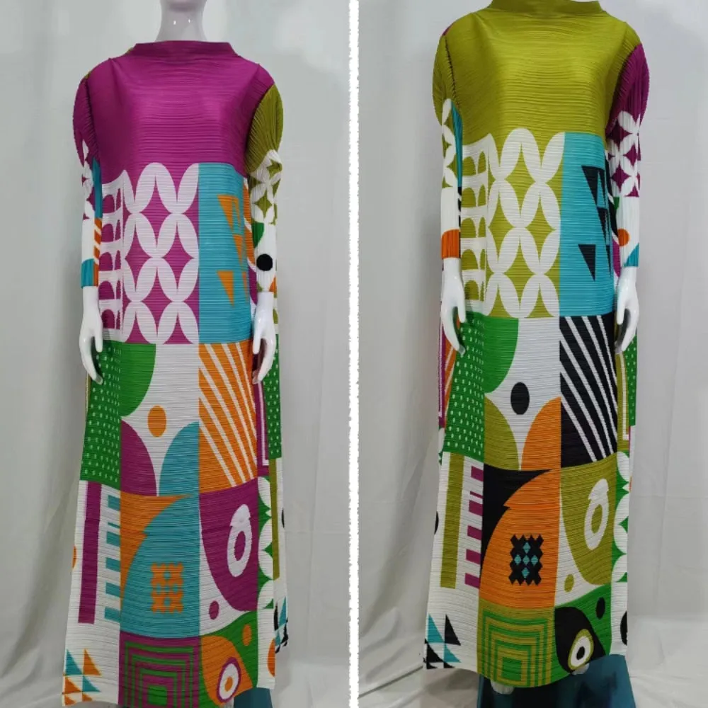 Women's  Long Sleeve Pleated Print Party Dress