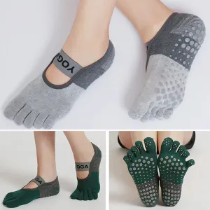 Women's Non-Slip Yoga Socks – Breathable, Five-Toed Cotton Socks for Pilates