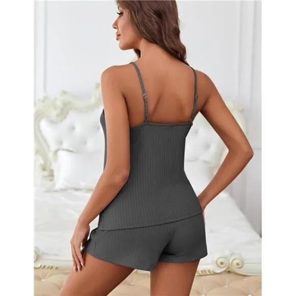 Women's Pajama Sets Sleeveless Pj Set 2 Piece V Neck Cami Shorts