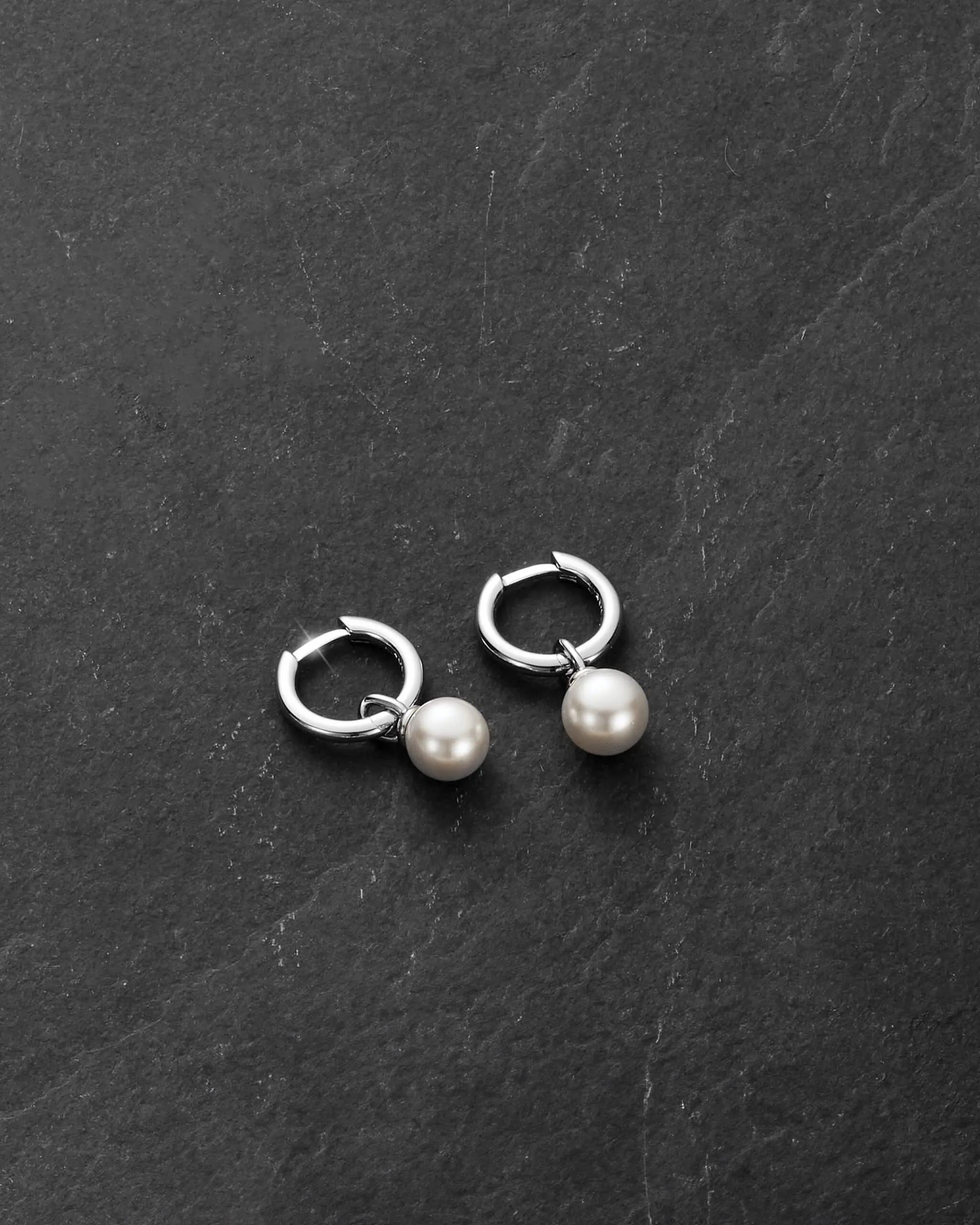 Women's Pearl Hoop Earrings - Silver