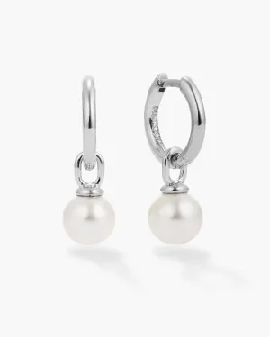 Women's Pearl Hoop Earrings - Silver