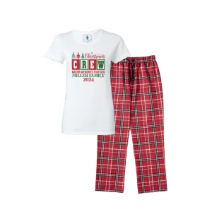 Women's Personalized Christmas Crew Short Sleeve Top and Flannel Pants Set