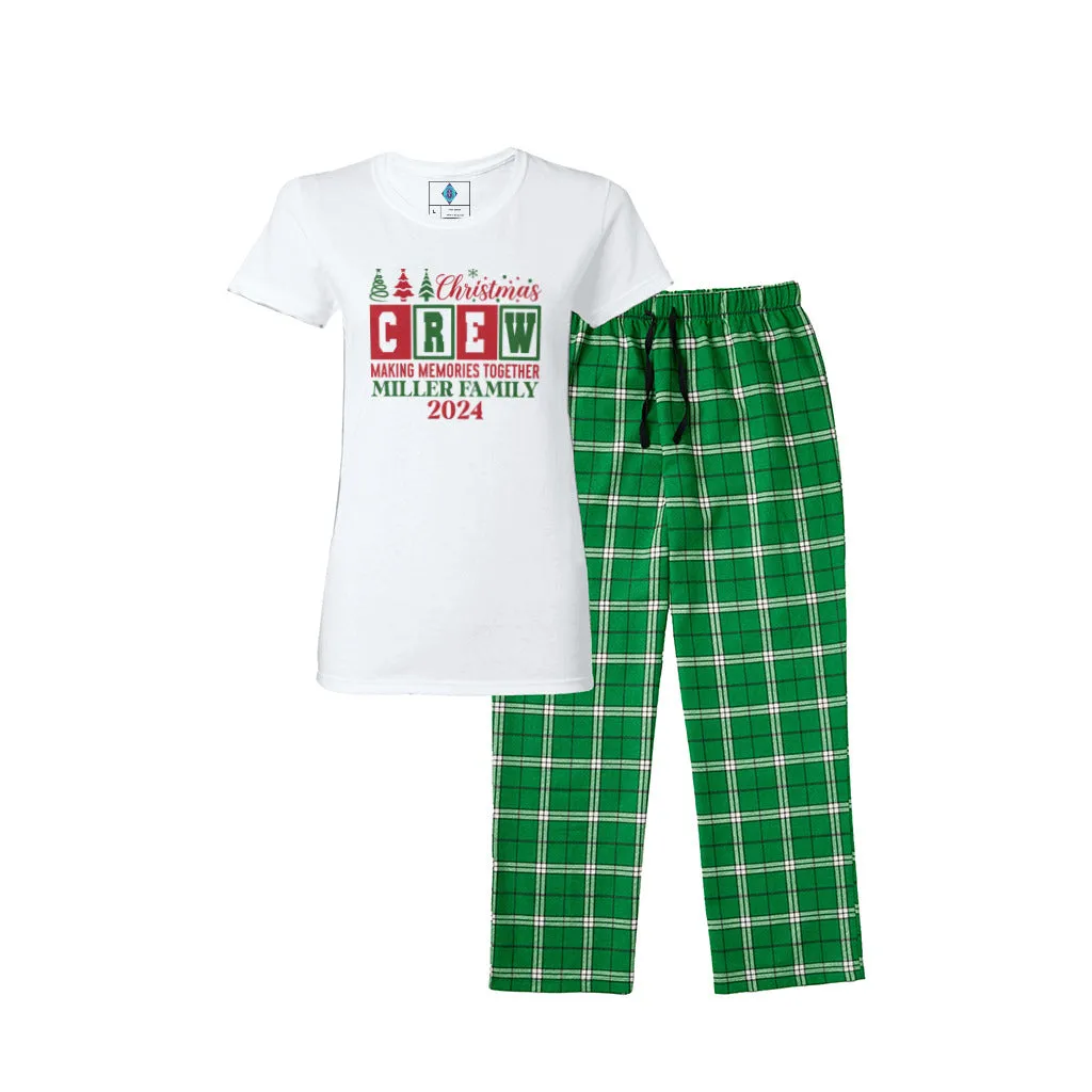Women's Personalized Christmas Crew Short Sleeve Top and Flannel Pants Set