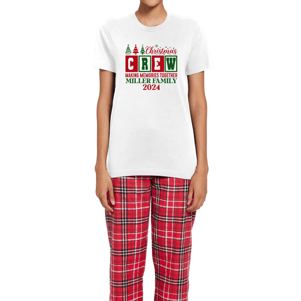 Women's Personalized Christmas Crew Short Sleeve Top and Flannel Pants Set