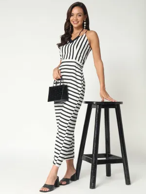 Women's Printed Striped Strappy Jumpsuit