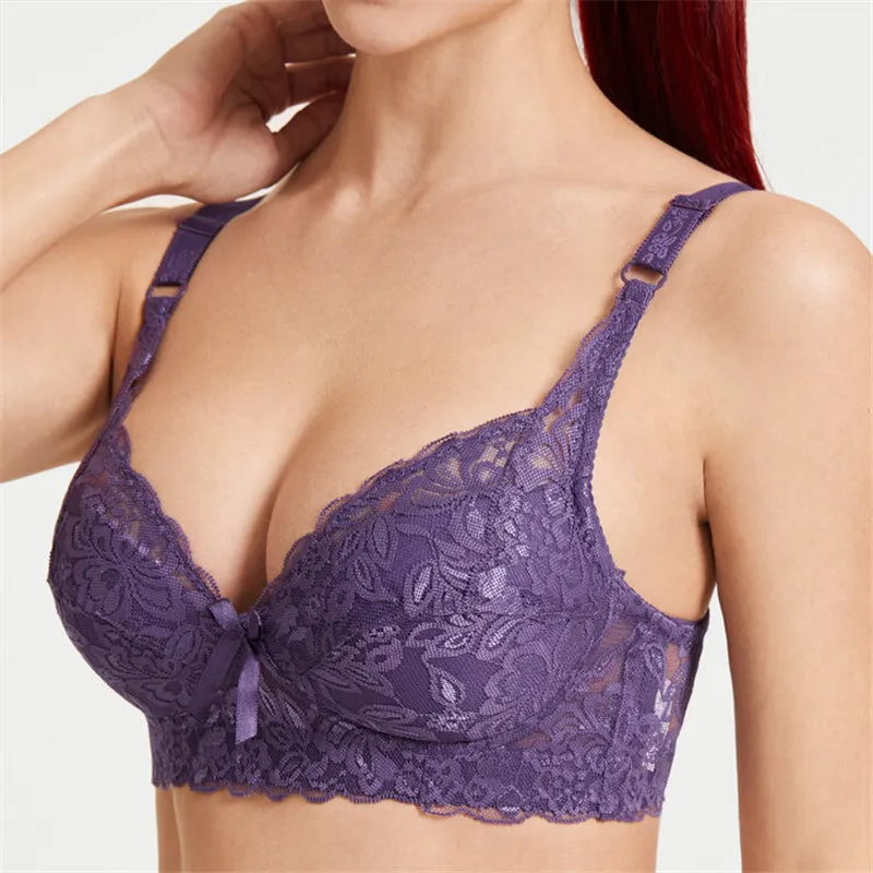 Women's Push Up Comfortable Floral Lace Bras - Cameo
