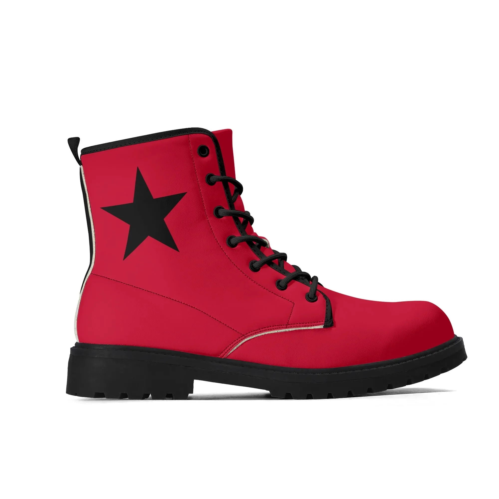 Womens Red Harley Half and Half Vegan Boots, Star Diamond