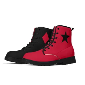 Womens Red Harley Half and Half Vegan Boots, Star Diamond