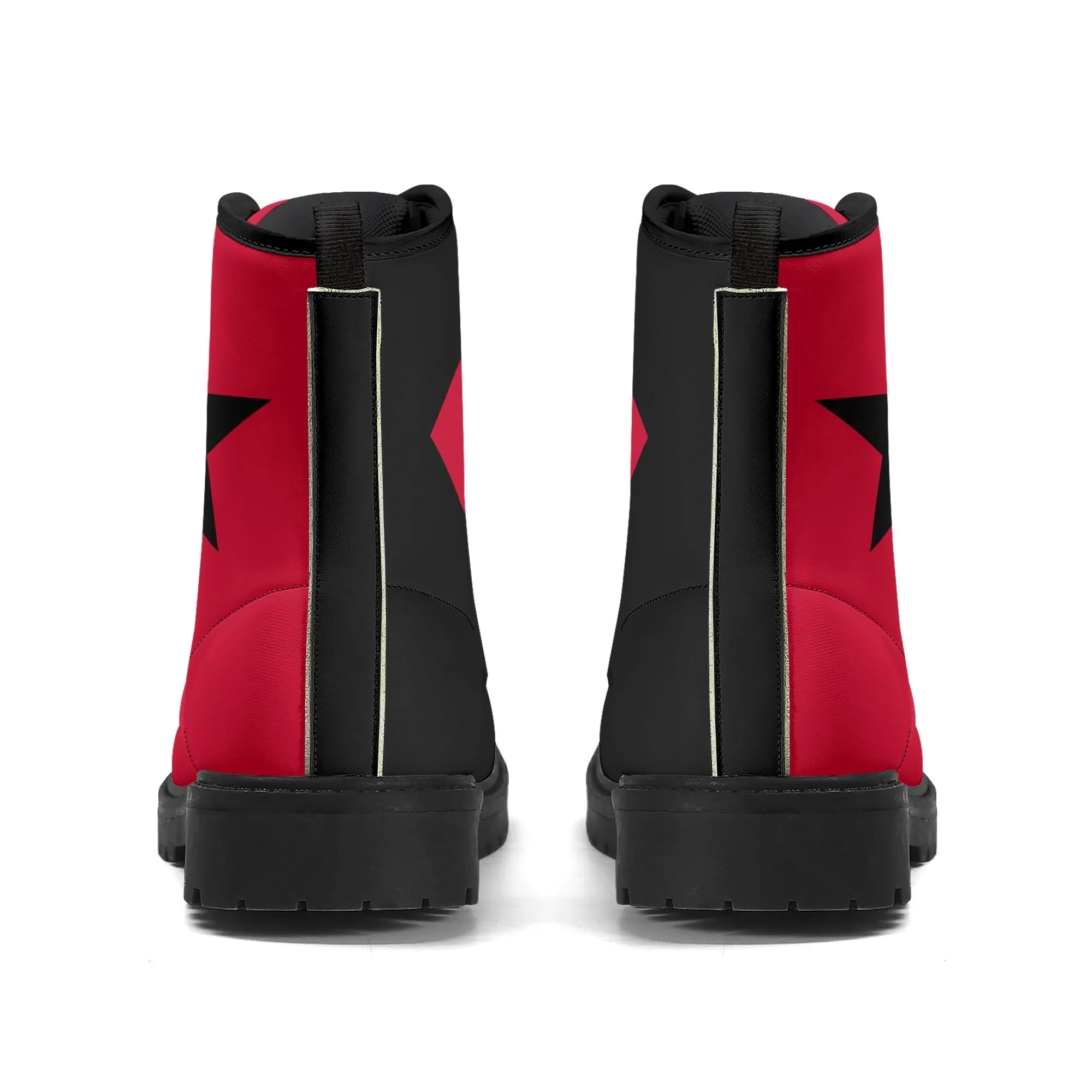 Womens Red Harley Half and Half Vegan Boots, Star Diamond