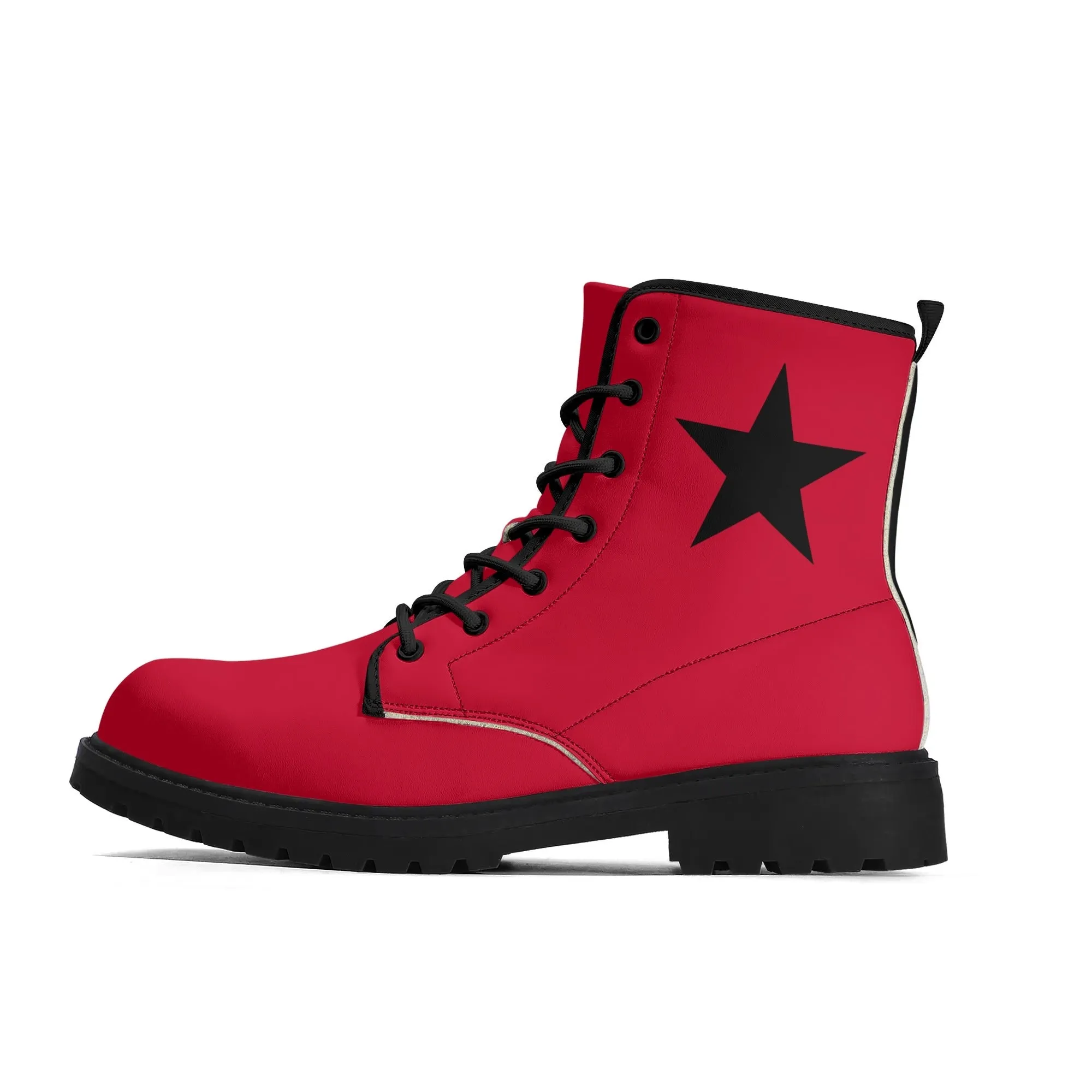 Womens Red Harley Half and Half Vegan Boots, Star Diamond