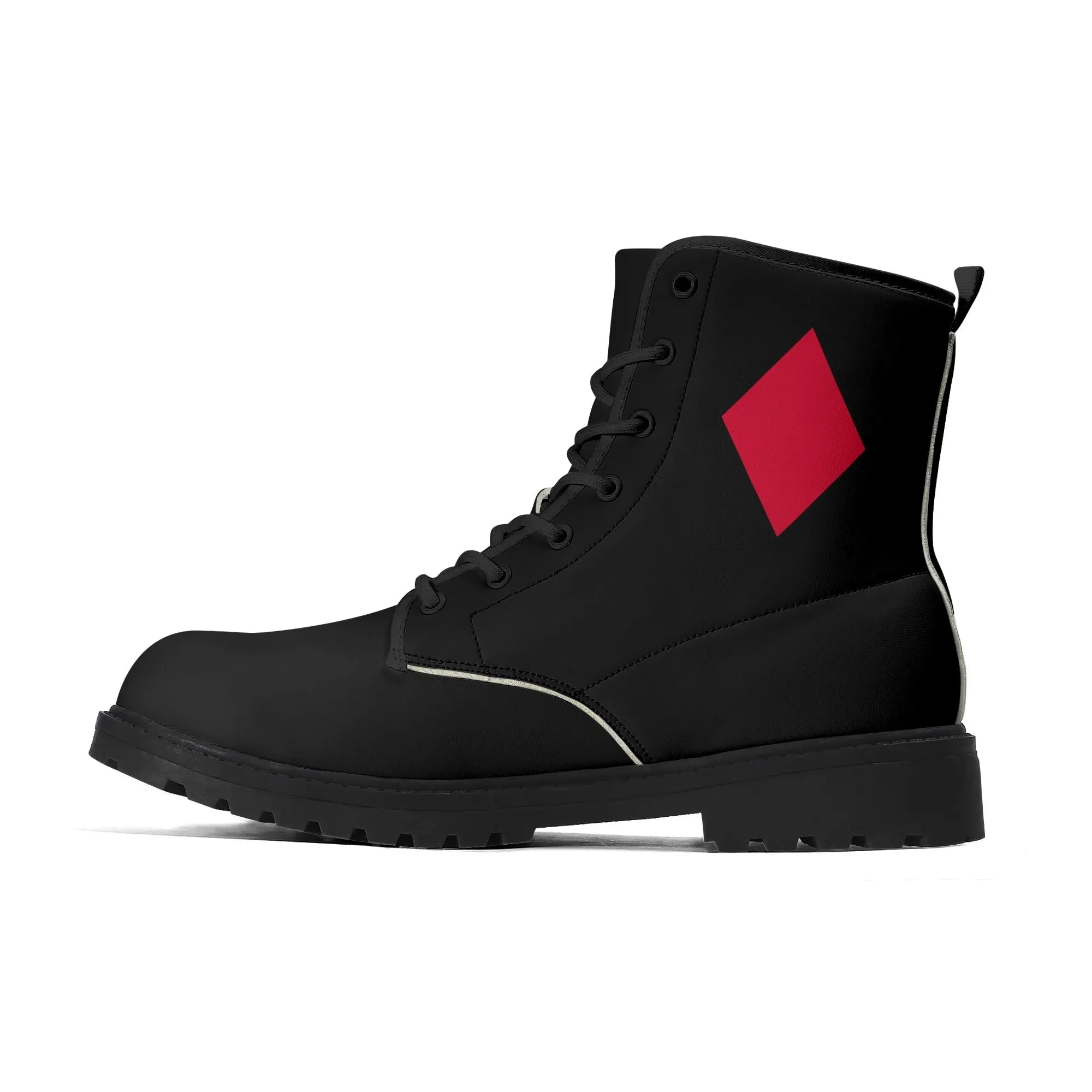 Womens Red Harley Half and Half Vegan Boots, Star Diamond
