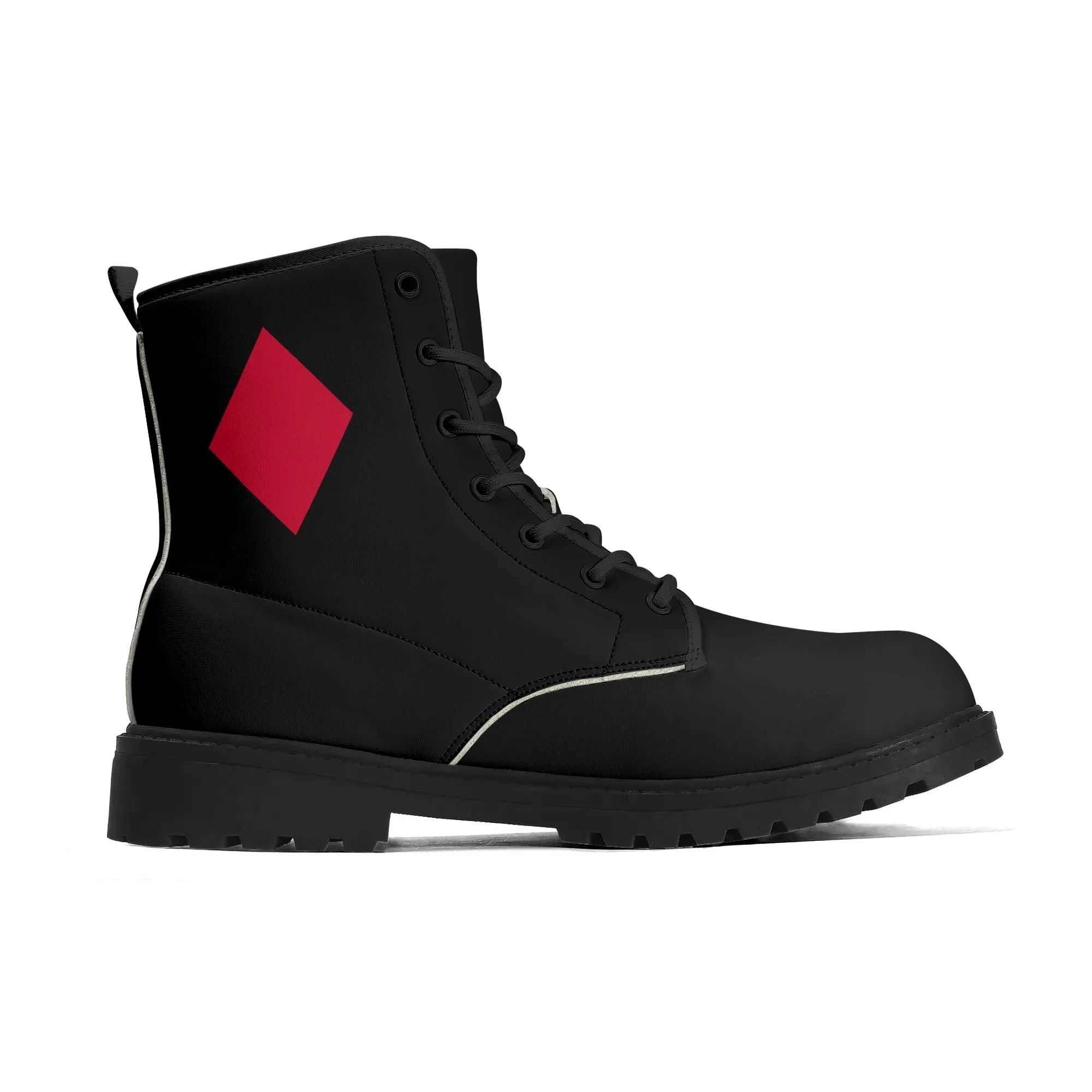 Womens Red Harley Half and Half Vegan Boots, Star Diamond