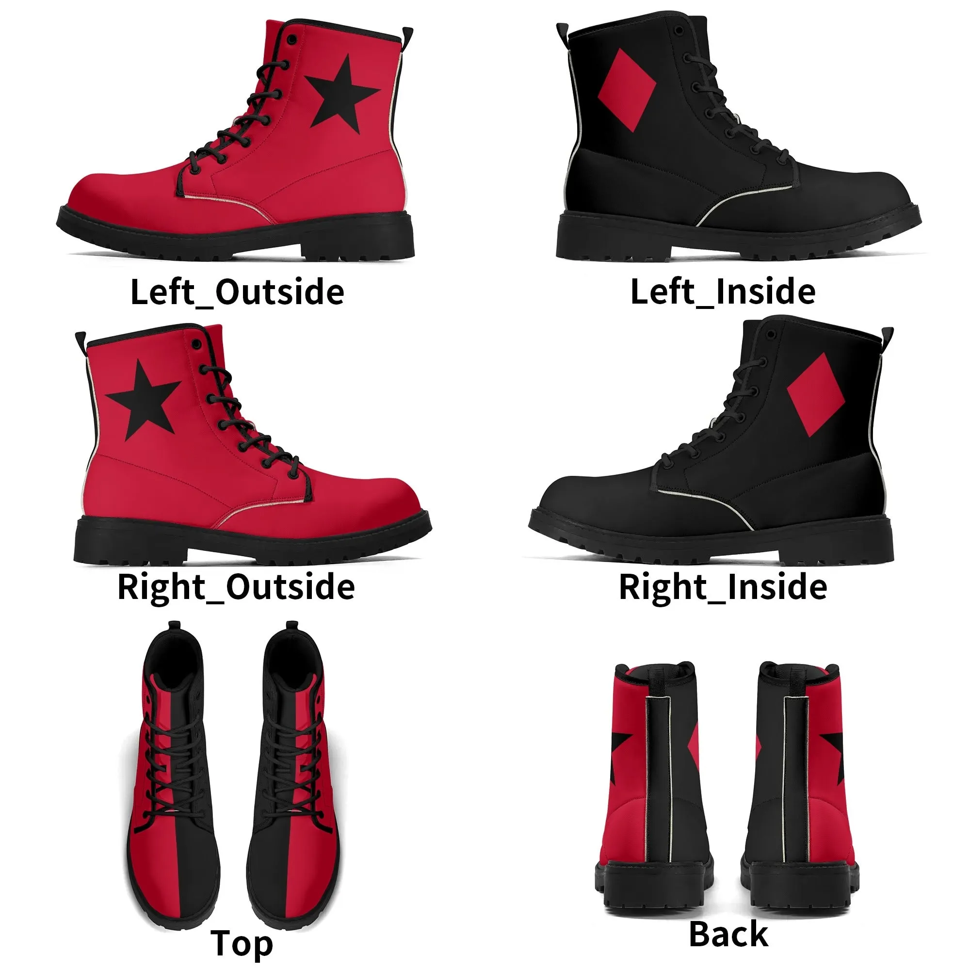 Womens Red Harley Half and Half Vegan Boots, Star Diamond