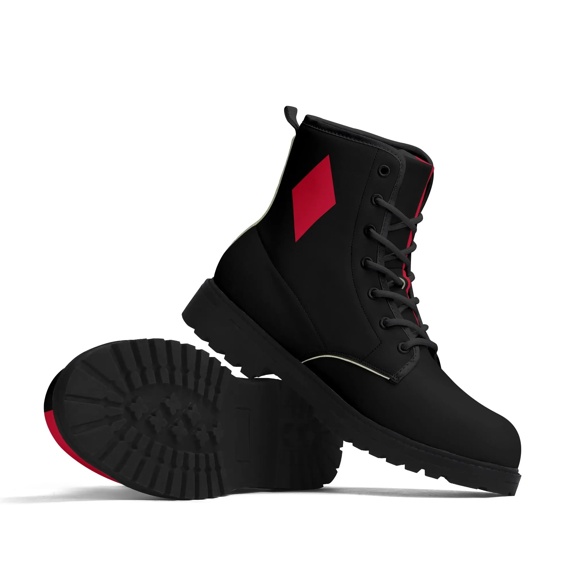 Womens Red Harley Half and Half Vegan Boots, Star Diamond
