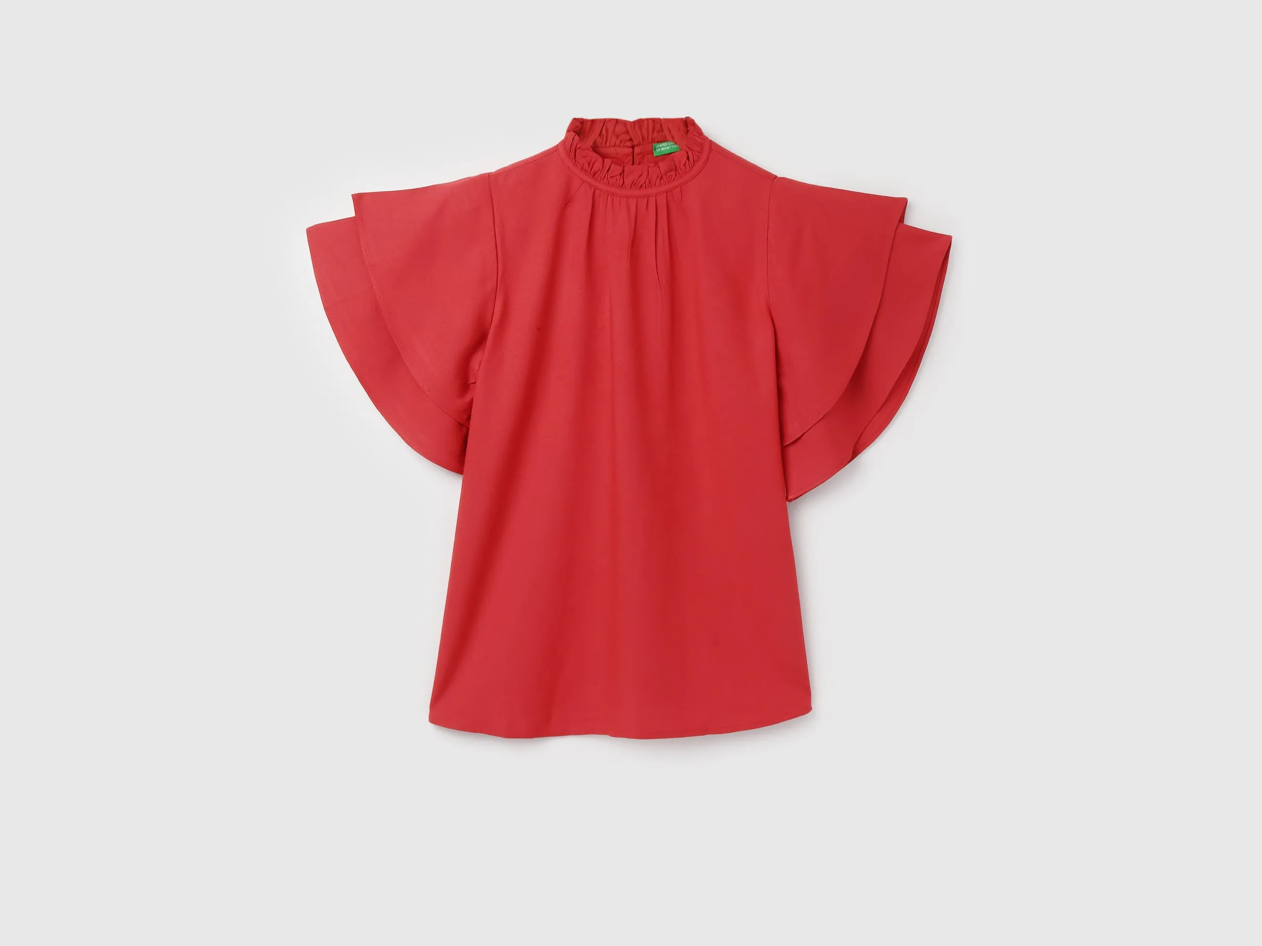 Women's Regular Fit Ruffled Neck Solid Tops