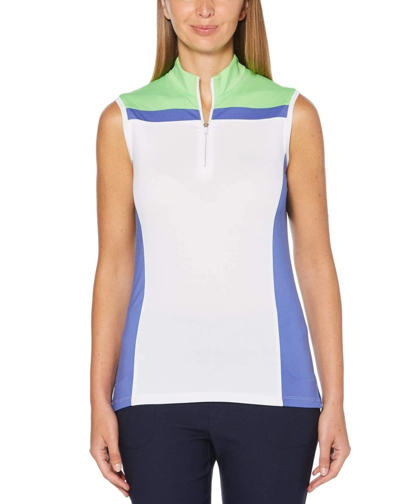 Womens Sleeveless 1/4 Zip Color Block Polo