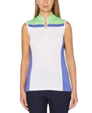 Womens Sleeveless 1/4 Zip Color Block Polo