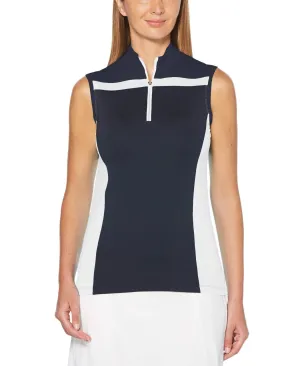 Womens Sleeveless 1/4 Zip Color Block Polo