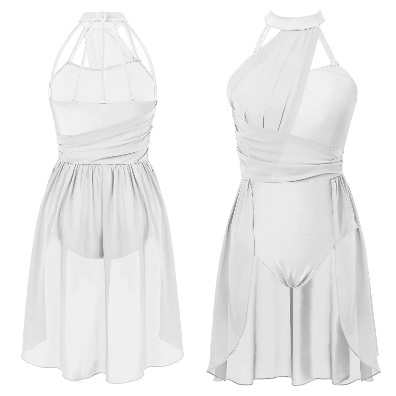 Womens Sleeveless Ballet Lyrical Dance Dress: Chiffon Hollow Contemporary Leotard
