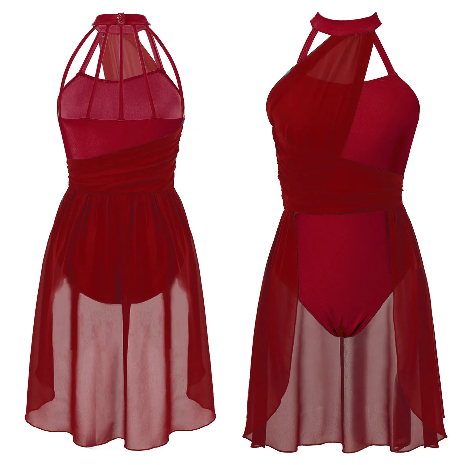 Womens Sleeveless Ballet Lyrical Dance Dress: Chiffon Hollow Contemporary Leotard