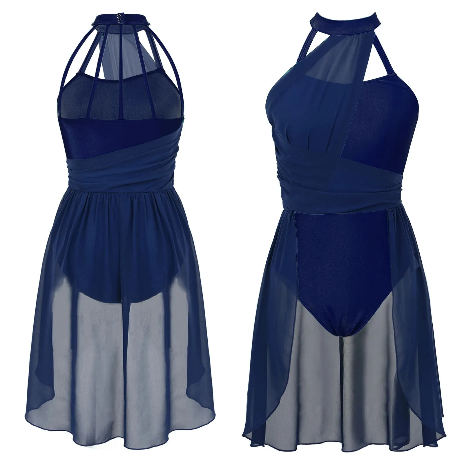 Womens Sleeveless Ballet Lyrical Dance Dress: Chiffon Hollow Contemporary Leotard