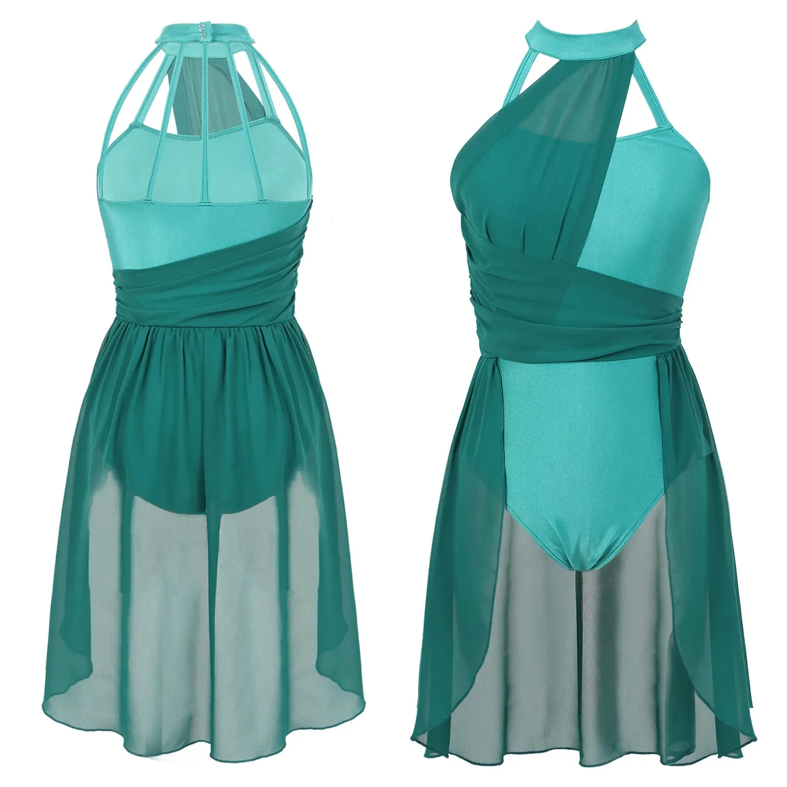 Womens Sleeveless Ballet Lyrical Dance Dress: Chiffon Hollow Contemporary Leotard