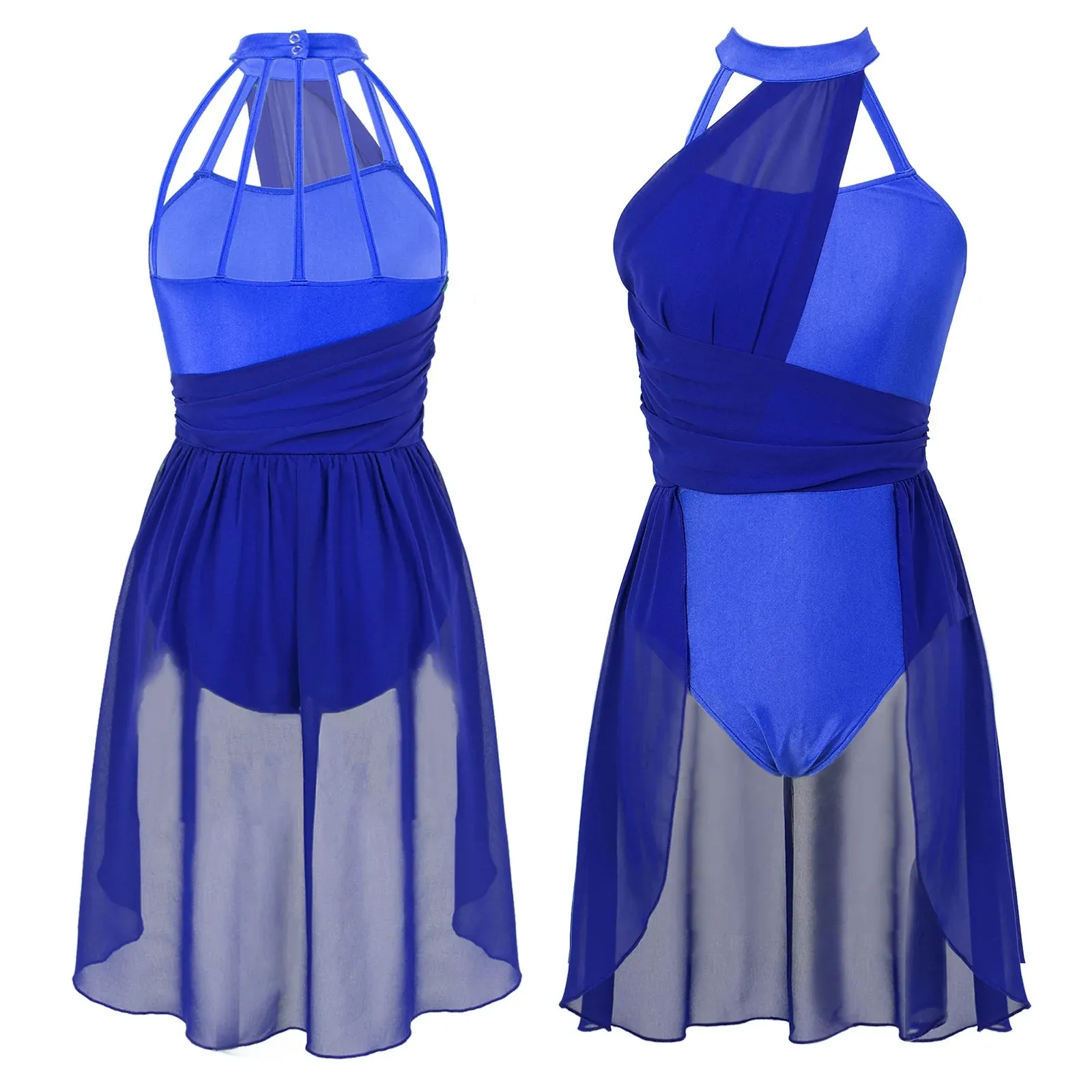 Womens Sleeveless Ballet Lyrical Dance Dress: Chiffon Hollow Contemporary Leotard