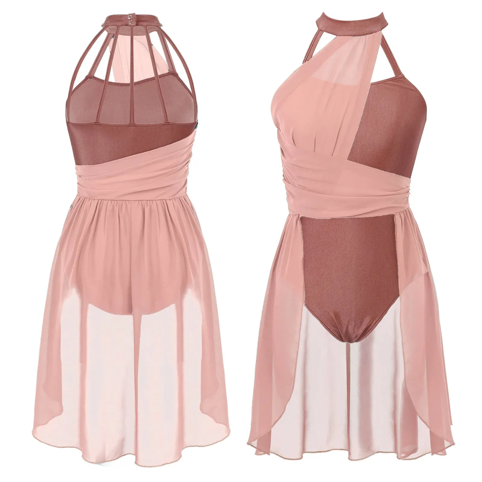 Womens Sleeveless Ballet Lyrical Dance Dress: Chiffon Hollow Contemporary Leotard
