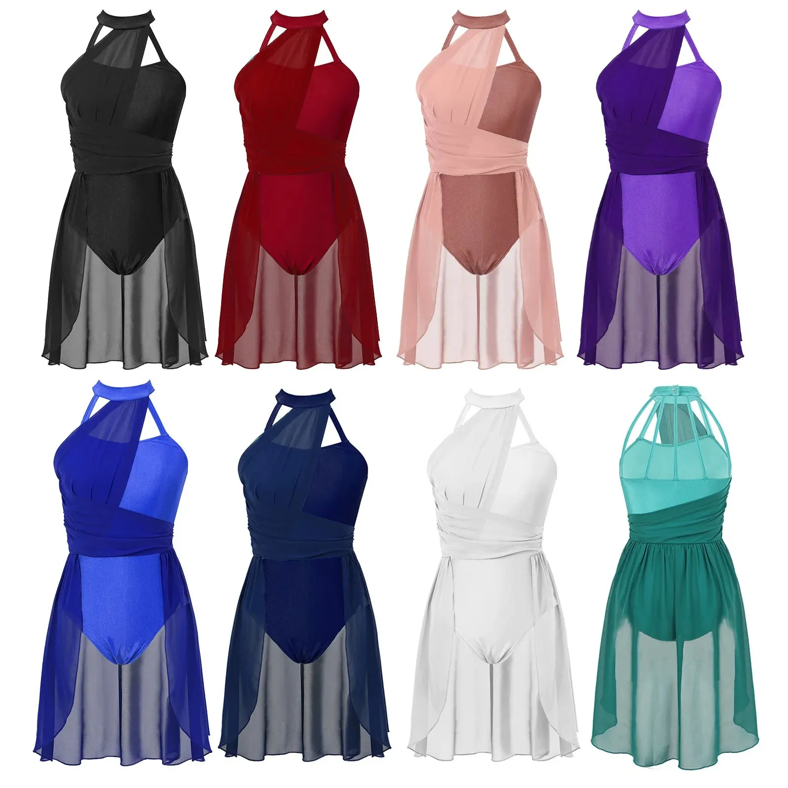 Womens Sleeveless Ballet Lyrical Dance Dress: Chiffon Hollow Contemporary Leotard